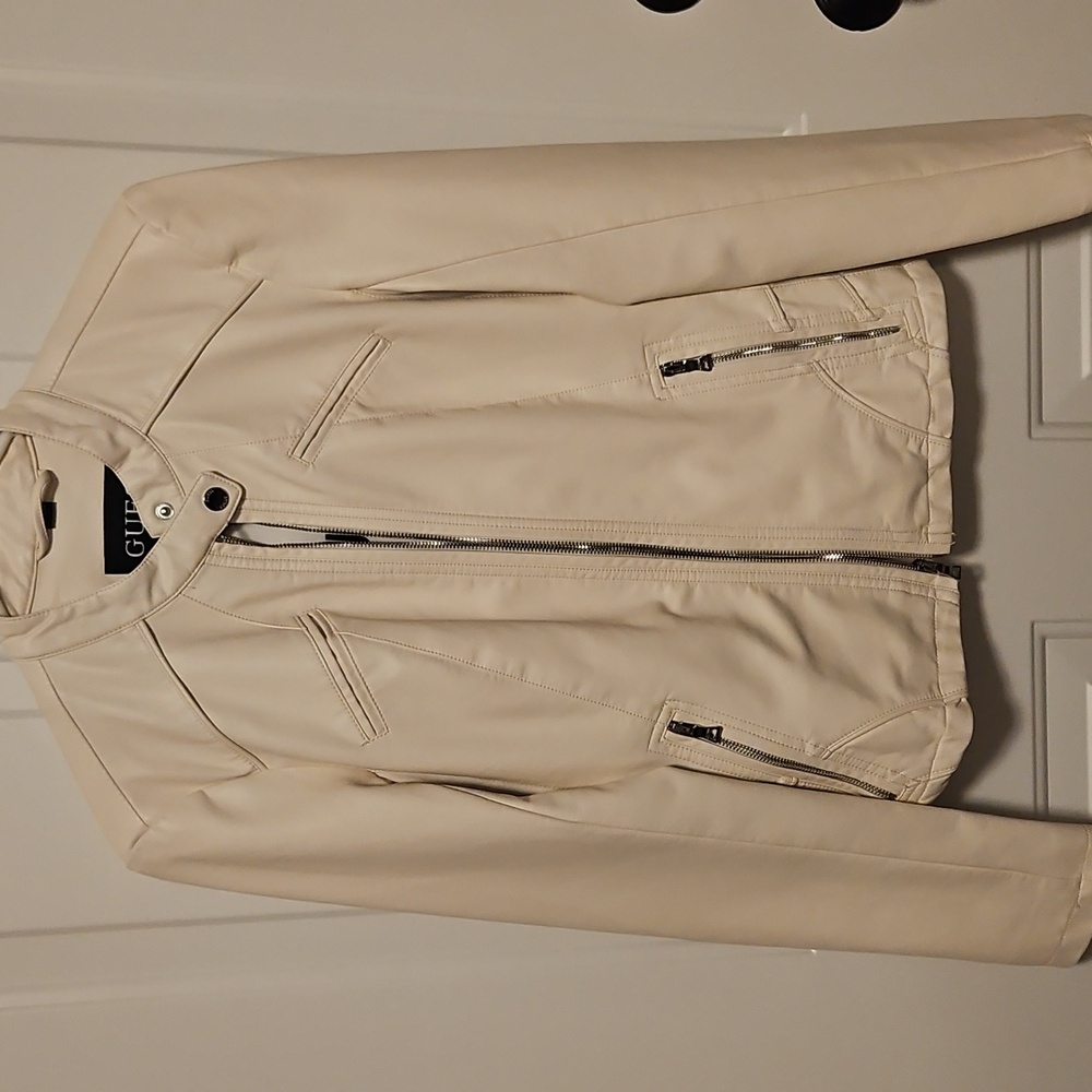 GUESS Faux Leather White Moto Jacket - Picture 2 of 8